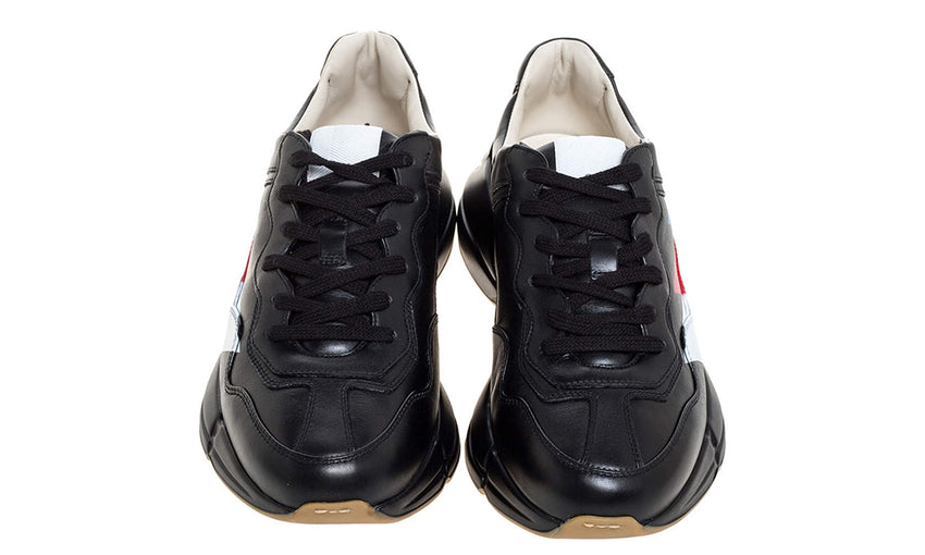 Gucci Black Leather Web Rhyton Low Top Sneakers - DUBAI ALL STAR